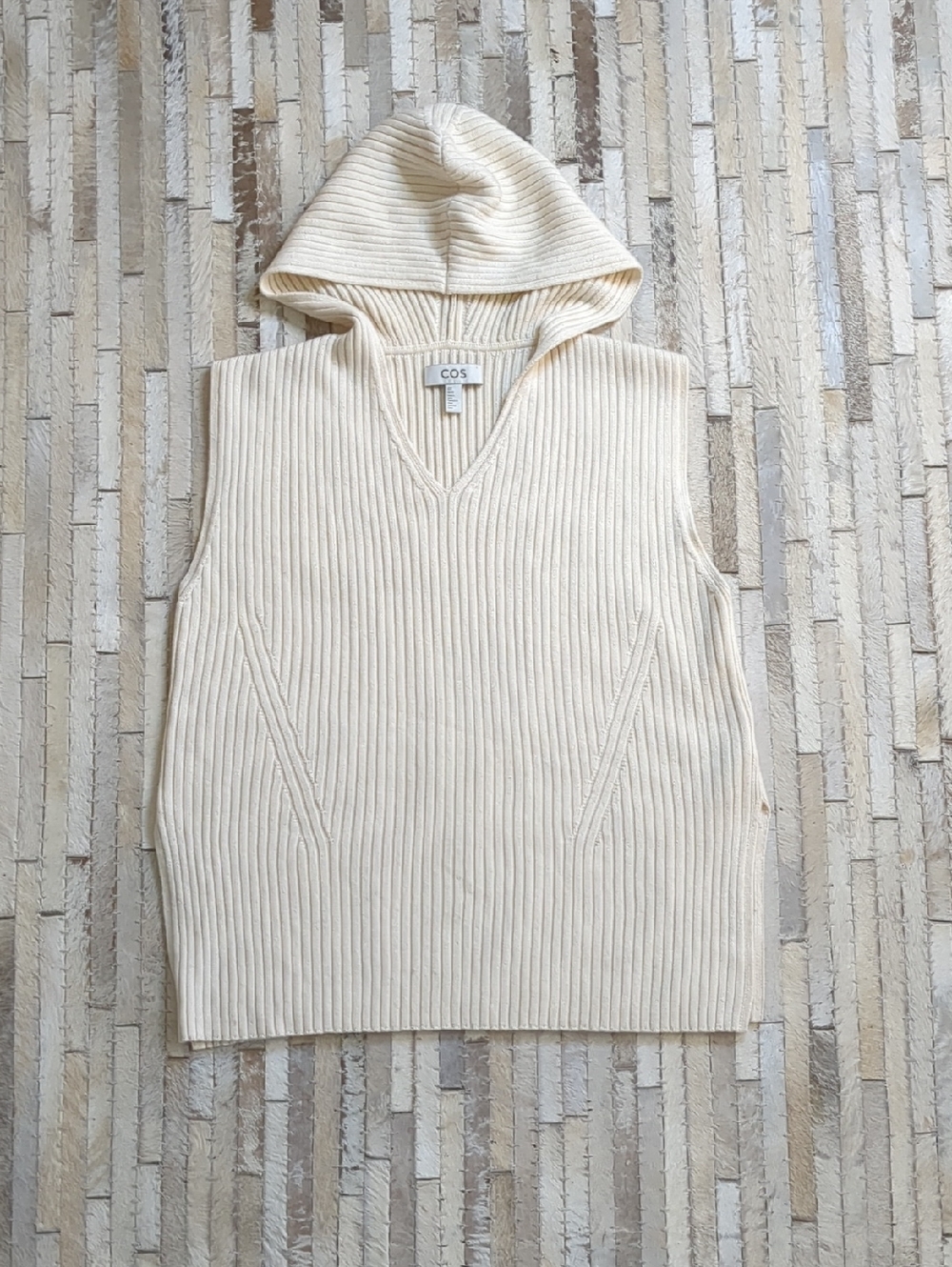 COS Women's S Hooded Cap Sleeve Wool & Cotton Rib Sweater